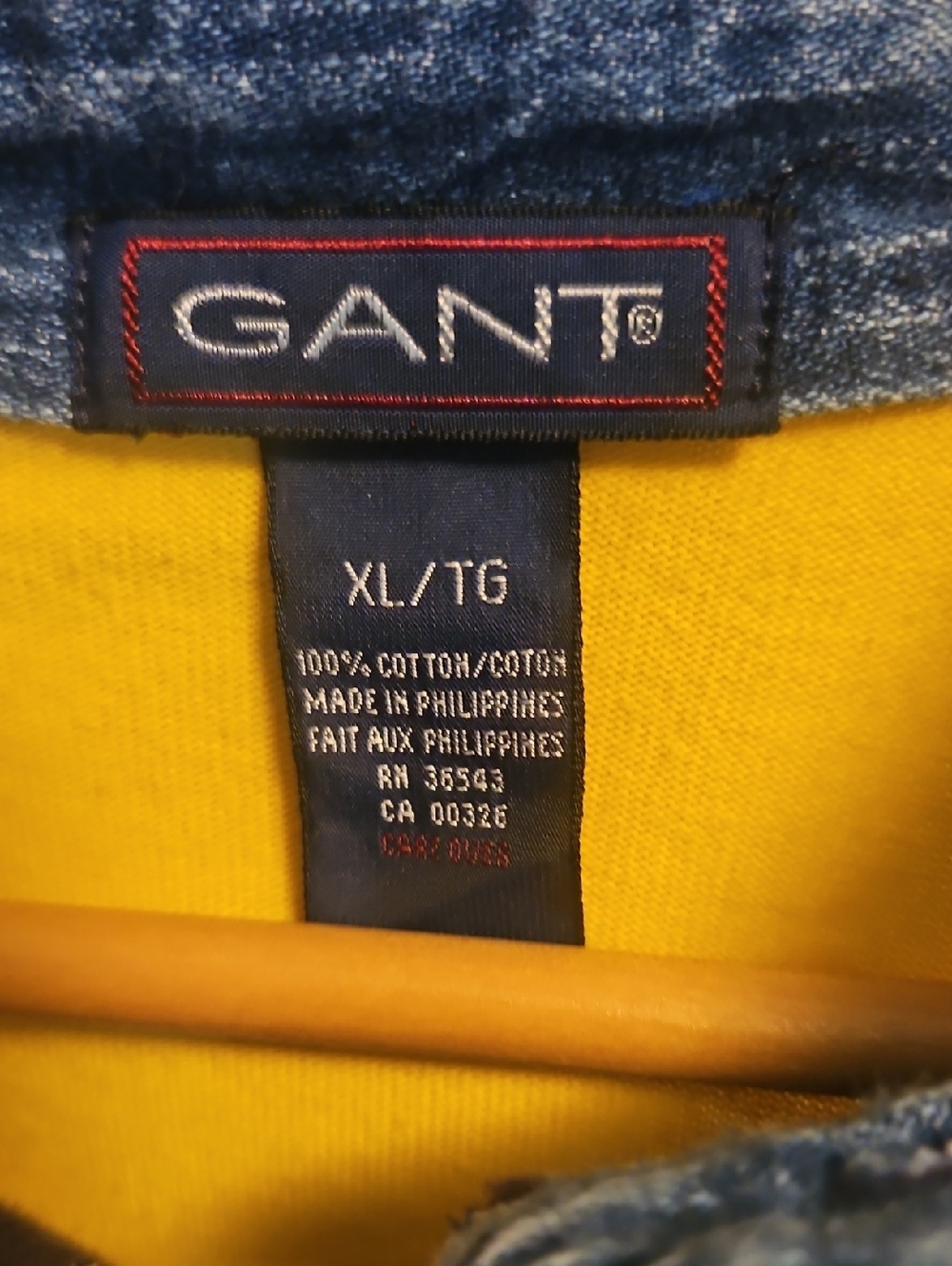 Gant Mens Yellow Long-Sleeve Rugby Polo with Denim Collar XL - Picture 5 of 7